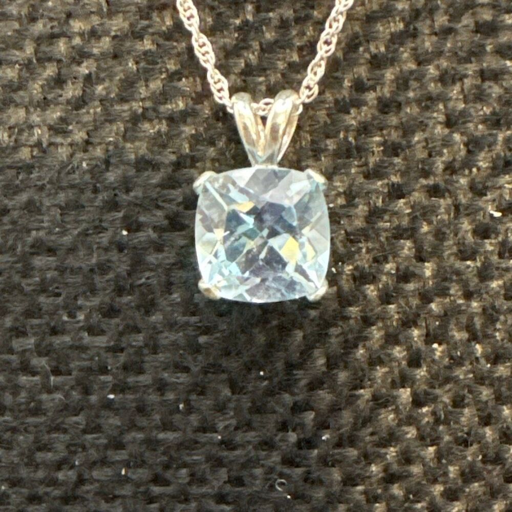 Blue Topaz and Silver Pendant, 18”, NEW, Handmade, Square